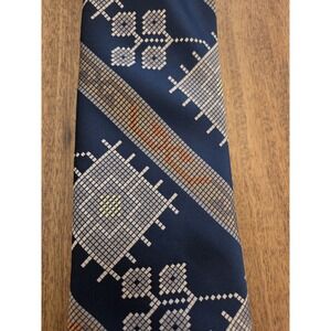 Vtg Prince Consort‎ Golden Clasp Tie Men's Navy Blue Golden Tan Mcm Retro Modern
